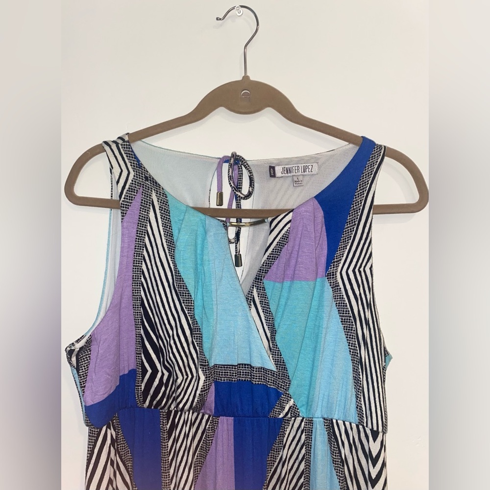 Jennifer Lopez Geometric Maxi Dress Jersey Knit Sleeveless Empire Waist